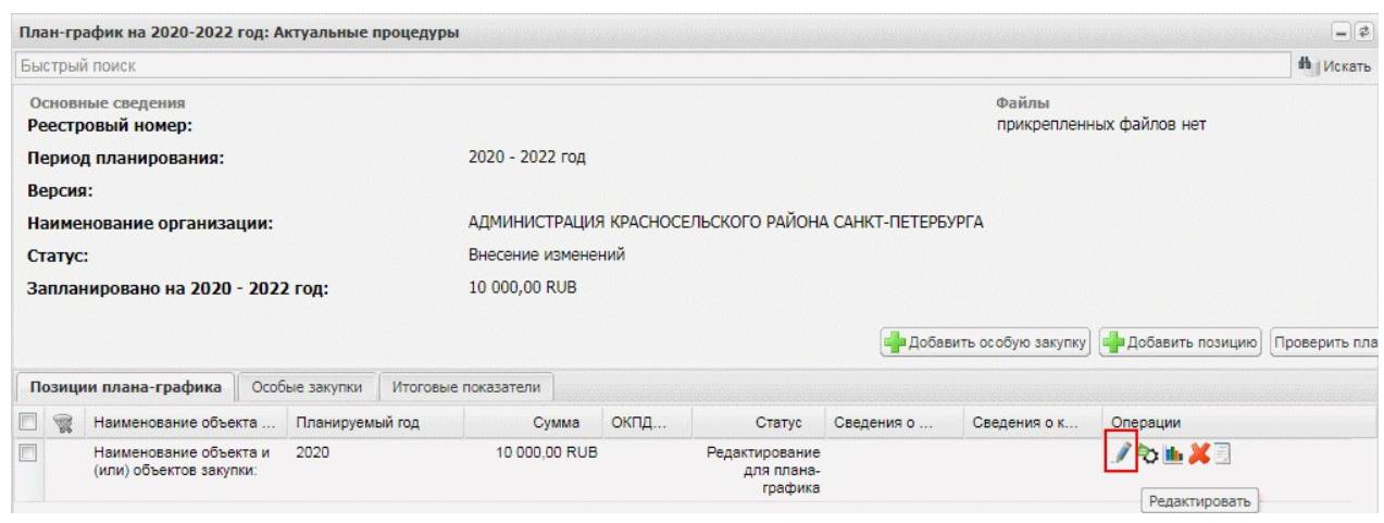 Редактирование позиции плана-графика Редактирование позиции плана-графика