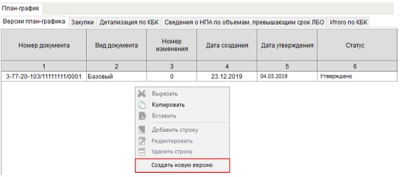 Создание новой версии плана-графика Создание новой версии плана-графика
