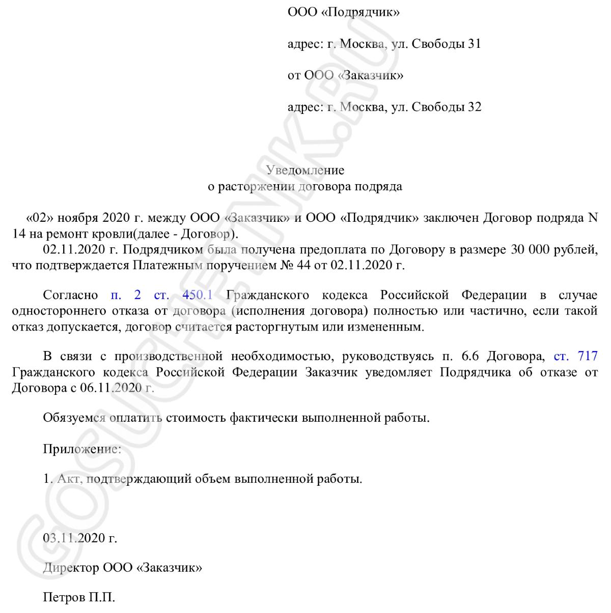 Порядок действий при расторжении договора подряда в 2024 году