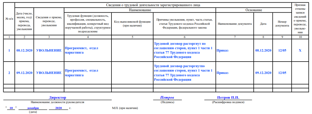 Окз для бухгалтера в сзв тд в 2022 году образец