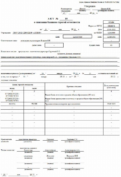 Списание бланков строгой отчетности в 2024 году. Образец приказа о ...