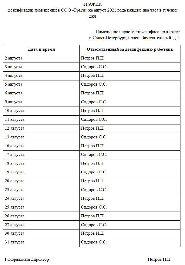 График уборки территории школы образец