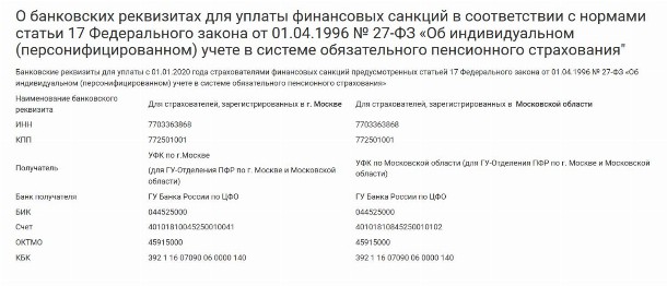 Реквизиты ПФР для уплаты штрафа по СЗВ-М в 2024 году