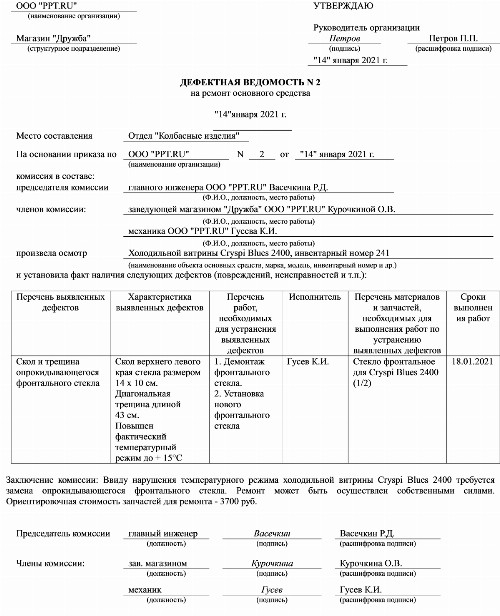 Дефектная ведомость пожарной сигнализации образец