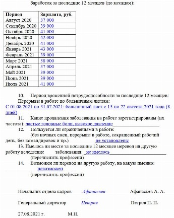 Образец заполнения производственной характеристики для мсэ