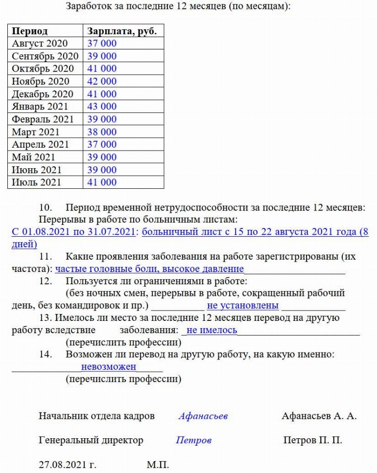 Производственная характеристика для мсэ образец заполнения 2022