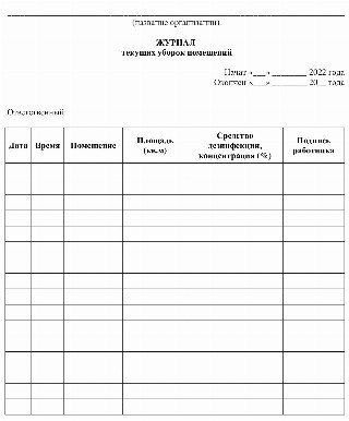 Журнал обработки помещений при коронавирусе образец