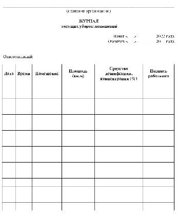 Журнал санитарной обработки помещения образец