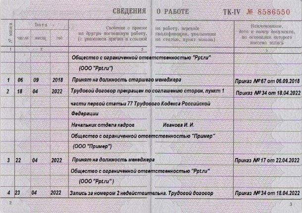 Как исправить ошибку в трудовой книжке — образец 2024 года