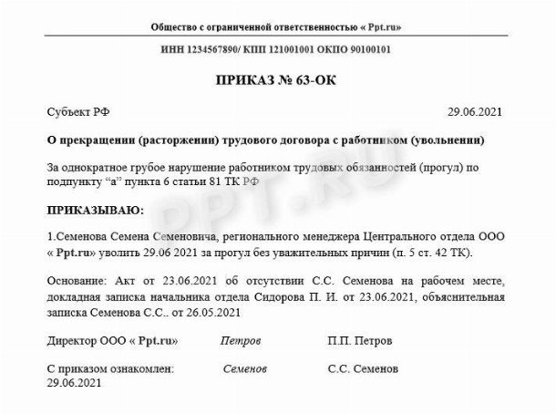 Приказ с ознакомлением под роспись образец