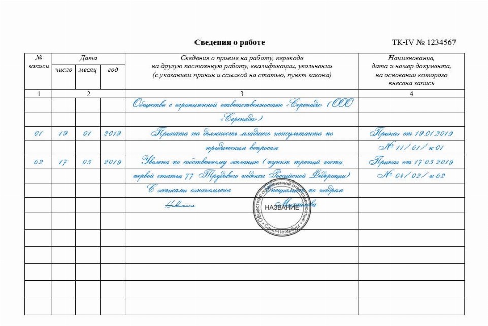 Сведения о награждениях в трудовой книжке образец